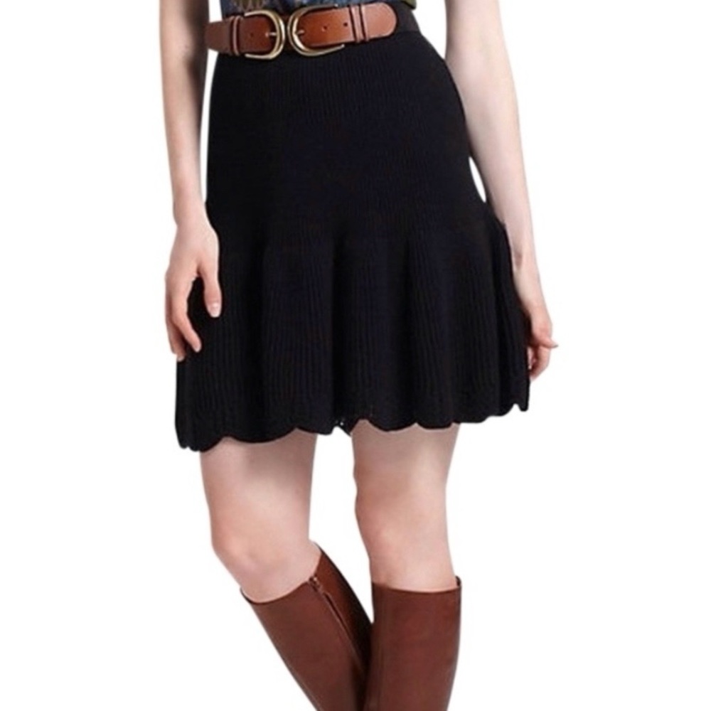 NWT Anthropologie Leifnotes Black Knit Sweater Scallop Hem Skirt M
